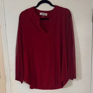 Kasper Red Women's Top with Sheer Sleeves 1x